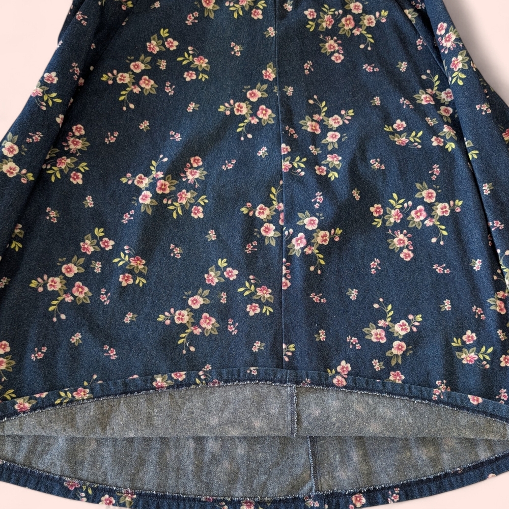 Cottagecore Floral Denim Midi Skirt Handmade Vintage Style Blue Prairie Skirt - Picture 8 of 9